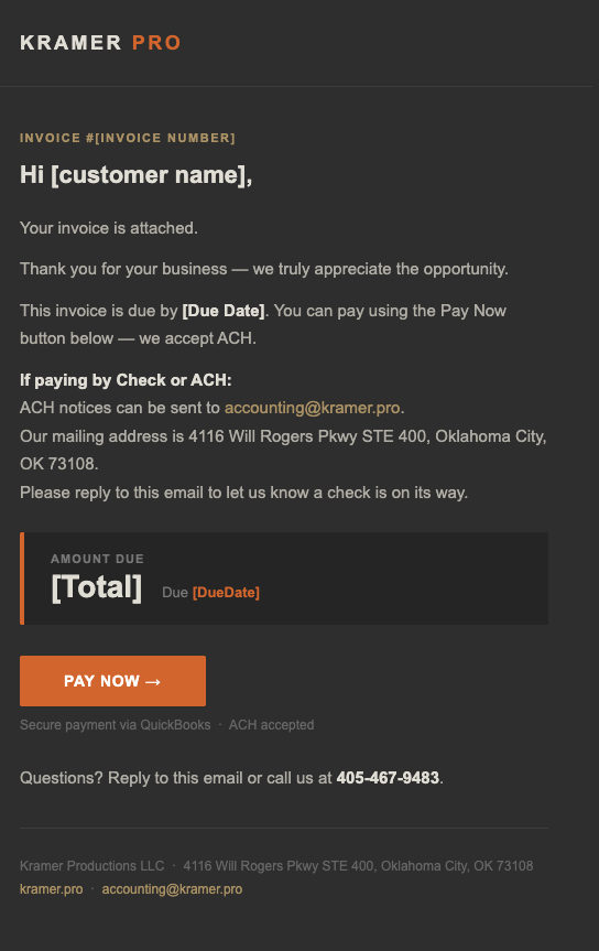 branded invoice email